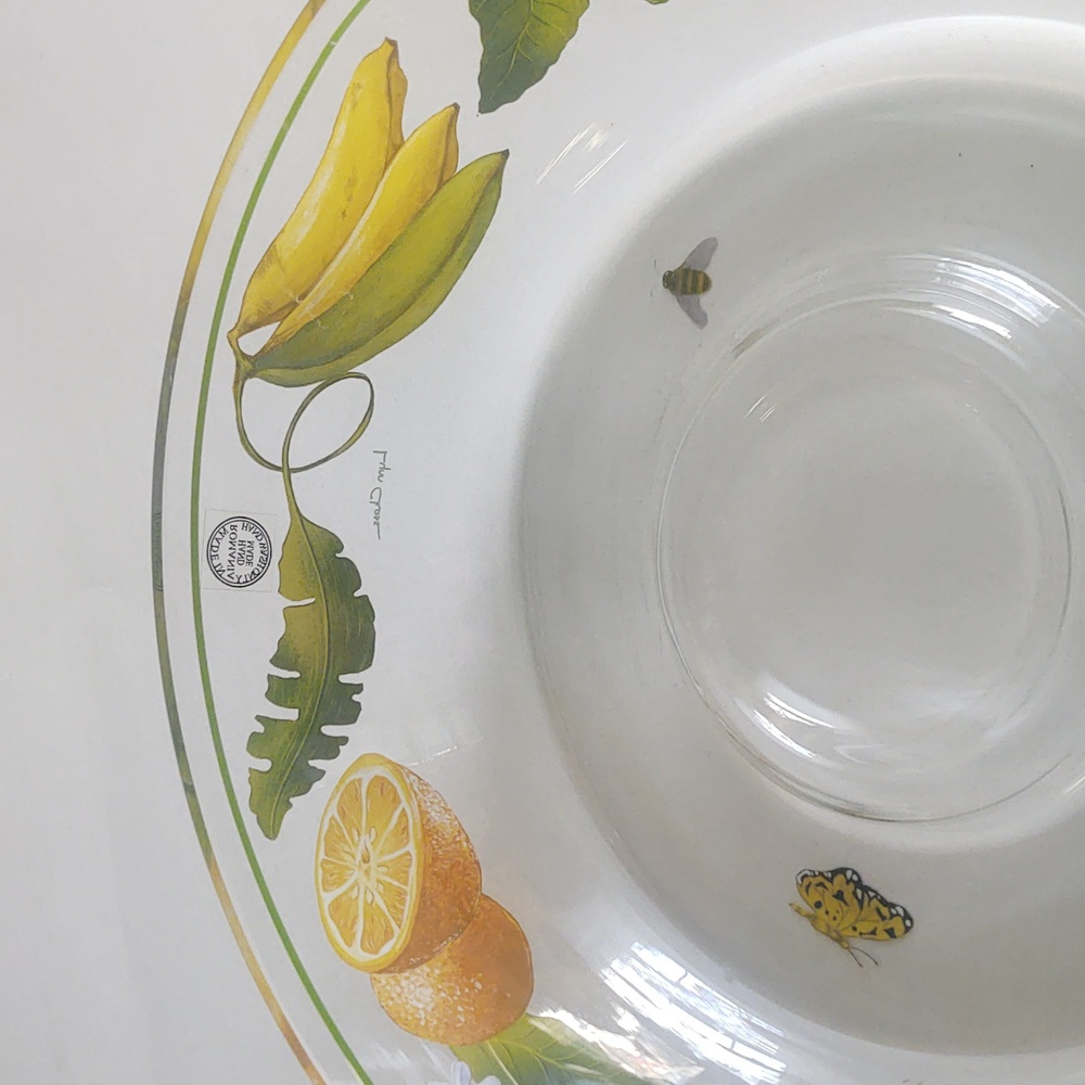 Lynn Chase 11" Hand-Painted Butterfly Fruit Clear Serving Bowl | Vintage - Picture 4 of 14